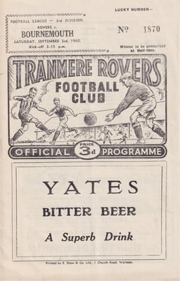 Tranmere Rovers v AFC Bournemouth Match Programme 1960-09-03